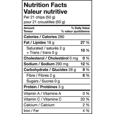 Ruffles Regular Potato Chips Nutritional Facts