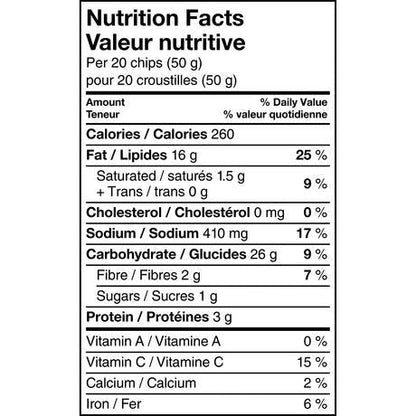 Ruffles All Dressed Chips Snack Bag nutritional facts