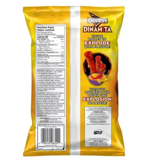 Doritos Dinamita Flamin Hot Queso Chips back cover