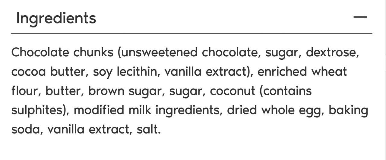 President's Choice The Decadent Chocolate CHUNK Cookie Ingredients