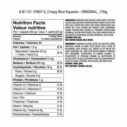 Great Value Crispy Rice Marshmallow Original Squares Nutrition Facts