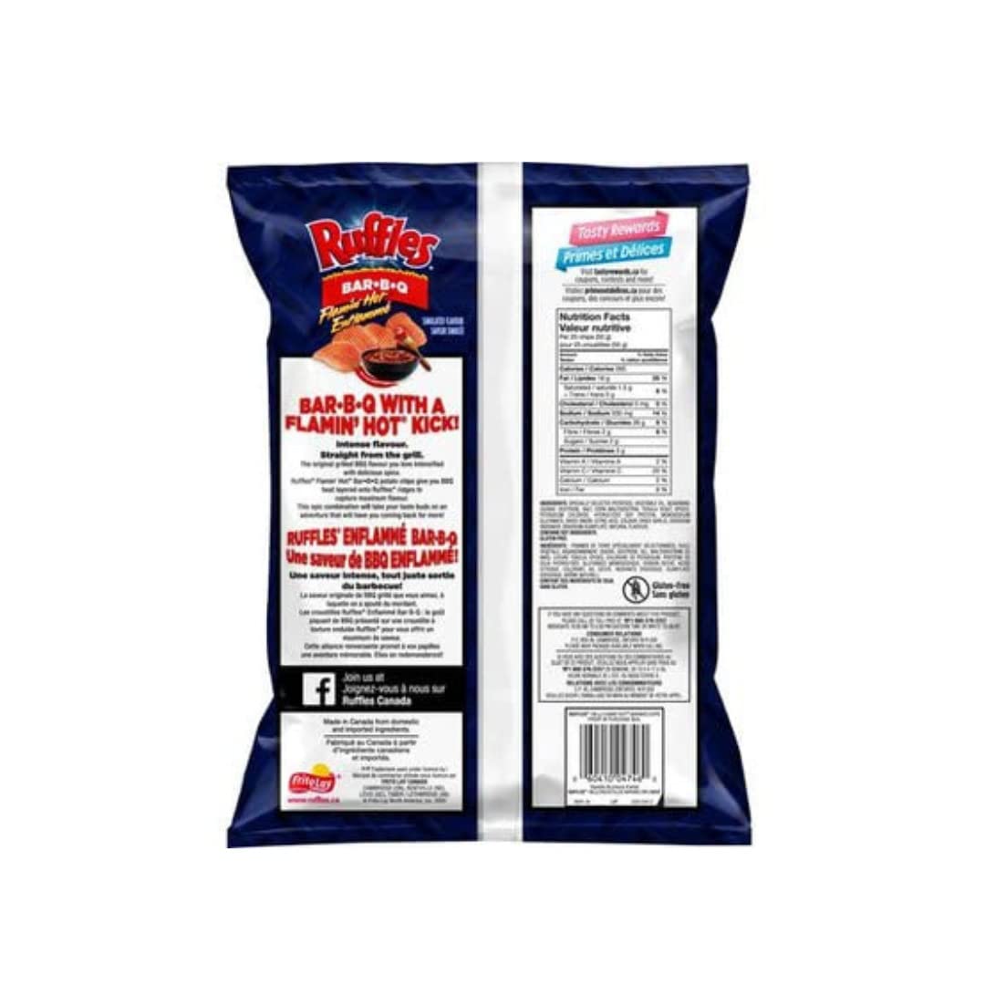 Ruffles Flamin' Hot Bar-B-Q Potato Chips back cover