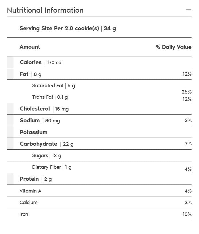 President's Choice The Decadent Chocolate CHUNK Cookie Nutritional Information