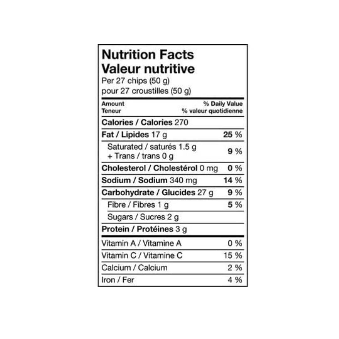 Lays Smokey Bacon Potato Chips nutritional facts