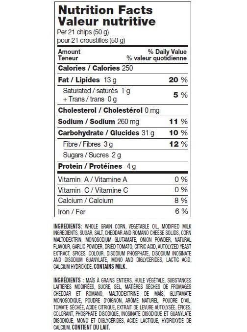 Old Dutch Arriba Nacho Cheese Tortilla Nutrition Facts