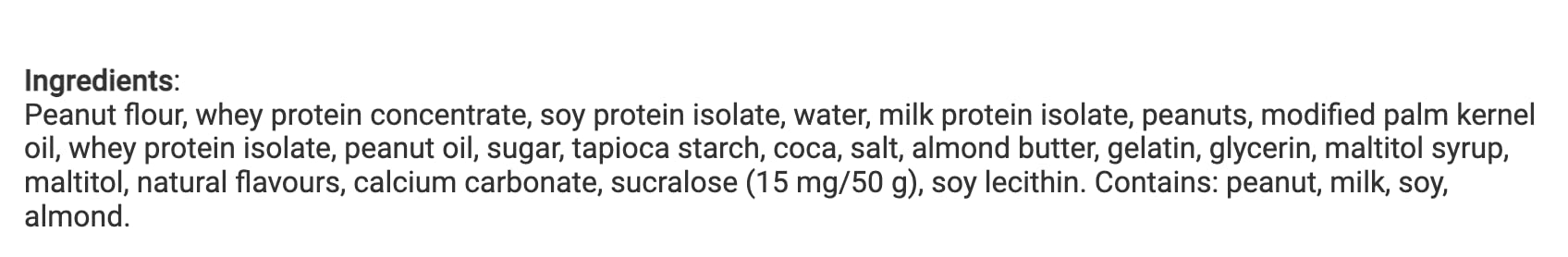 Pure Protein Peanut Butter  Ingredients