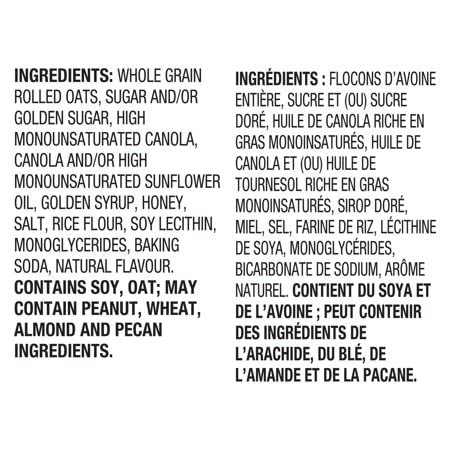 Nature Valley Crunchy Oats and Honey Bars Ingredients