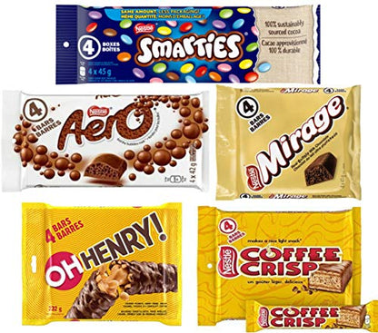 Nestle Variety Full Size Bars, Oh Henry, Coffee Crisp, Smarties, Aero, Mirage Chocolate Bars (Shipped from Canada)