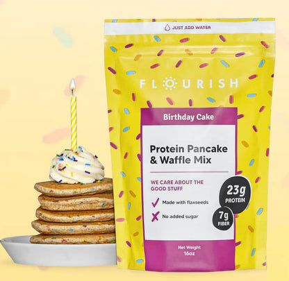 Flourish Birthday Cake Whey Protein Pancake Mix 430g/15.1oz (Shipped from Canada)