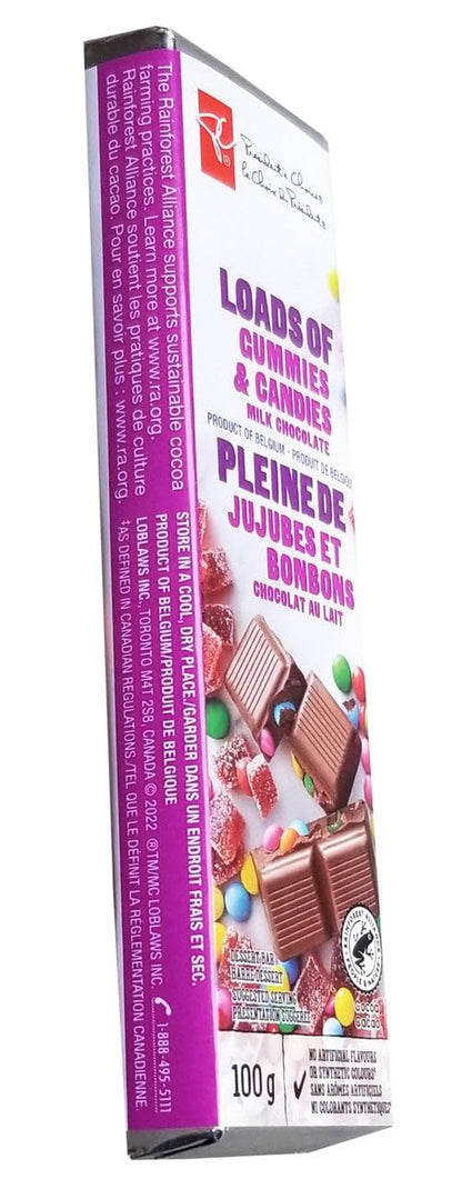 President's Choice Loads of Gummies & Candies Milk Chocolate Bar 100g/3.5oz (Shipped from Canada)