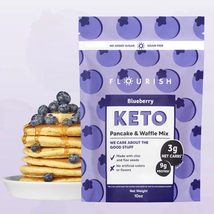 Flourish Keto Blueberry Whey Protein Pancake & Waffle Mix 283g/9.9oz (Shipped from Canada)