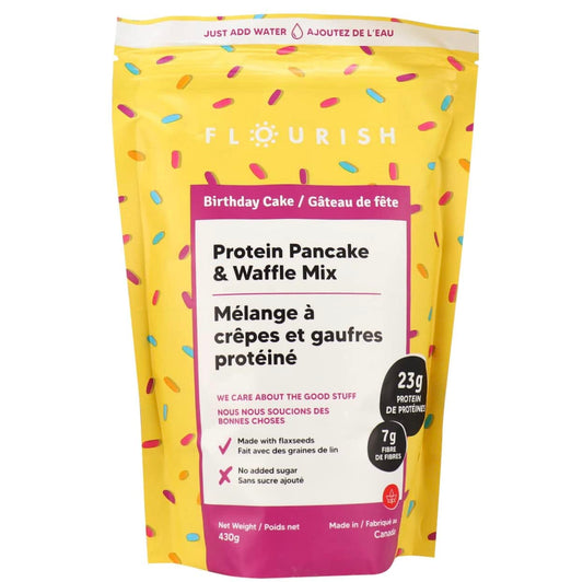 Flourish Birthday Cake Whey Protein Pancake Mix 430g/15.1oz (Shipped from Canada)