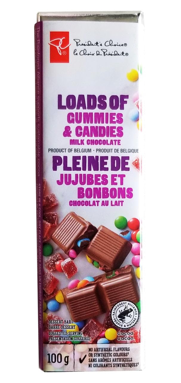 President's Choice Loads of Gummies & Candies Milk Chocolate Bar 100g/3.5oz (Shipped from Canada)