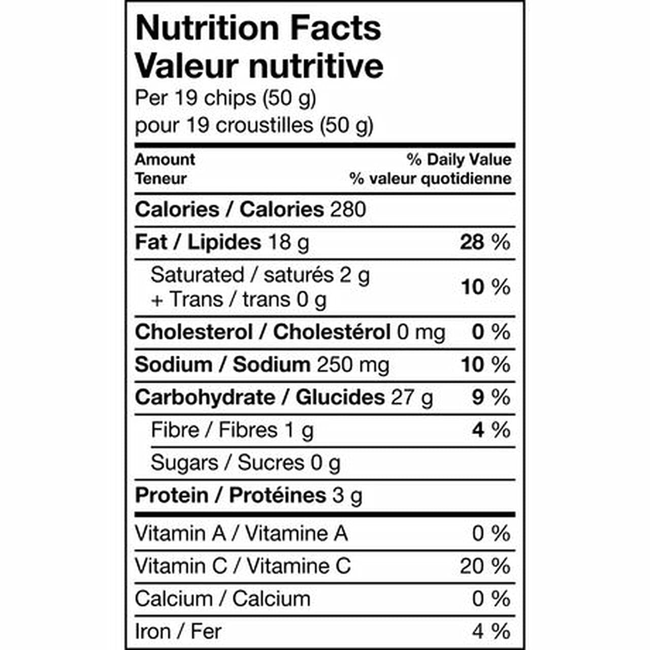 Lay's Wavy Original Potato Chips Nutritional Facts