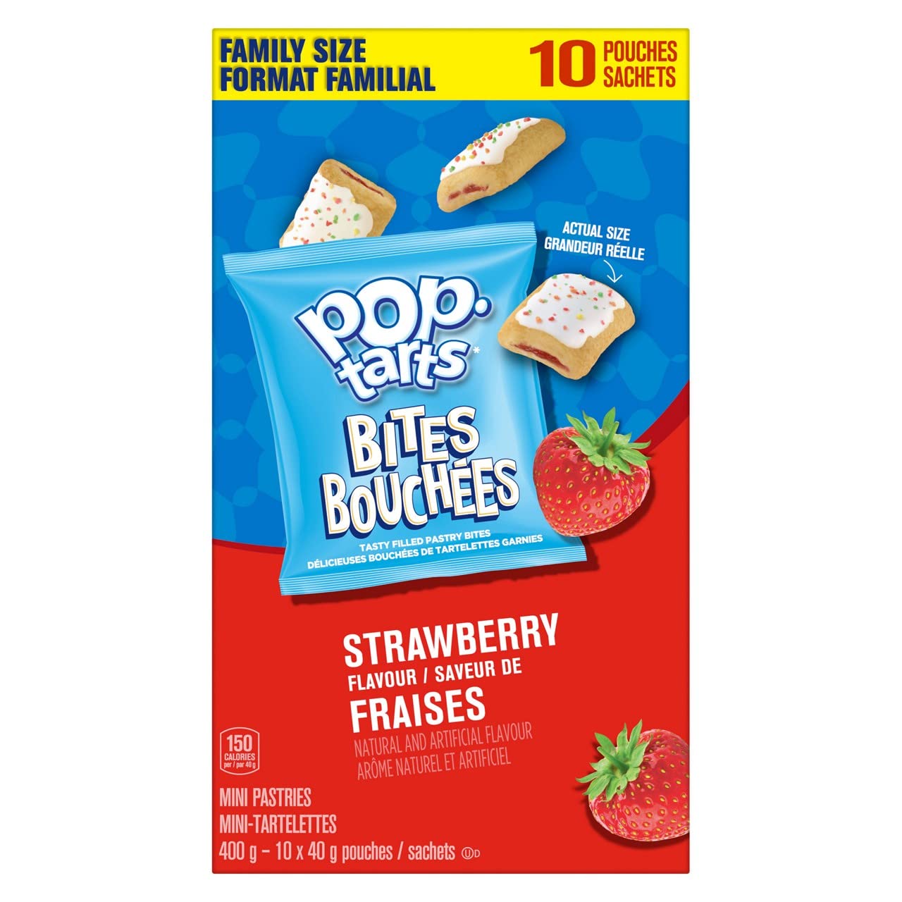 Kellogg's Pop-Tarts Bites Mini Pastries Strawberry Flavour Family Size, 10 Pouches, 400g/14.1oz (Shipped from Canada)