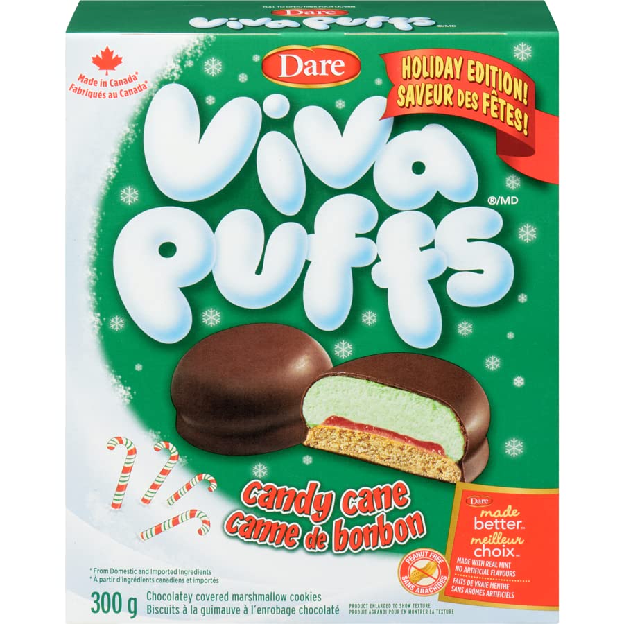 Dare Viva Puffs Candy Cane Flavor Cookies Limited Edition 300g/10.5oz (Shipped from Canada)