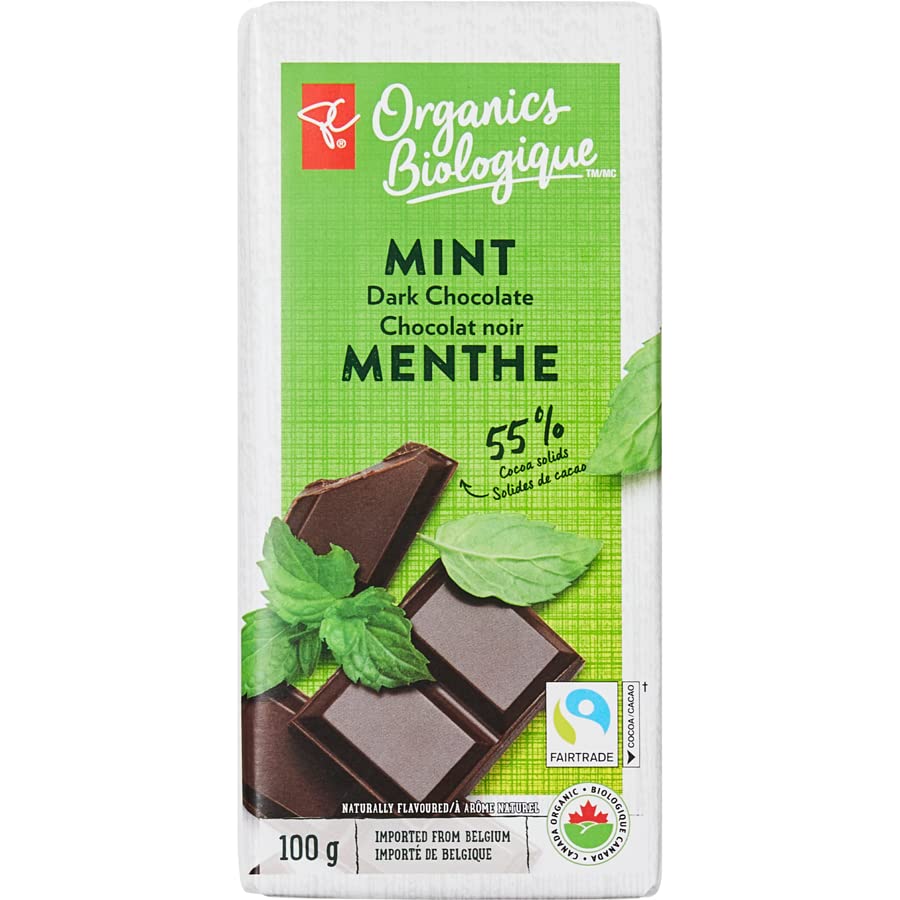 Presidents Choice Organic Mint Dark Chocolate Bar, 100g/3.5oz (Shipped from Canada)