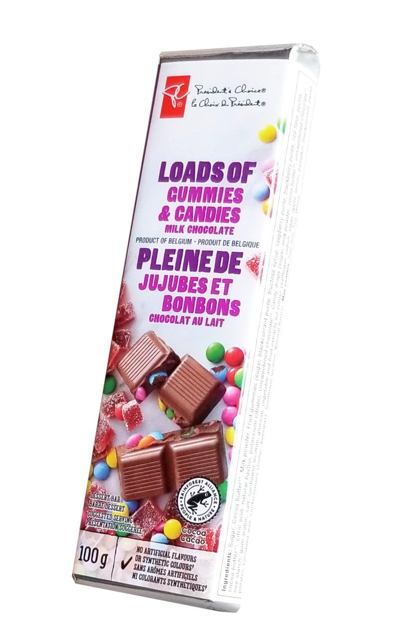 President's Choice Loads of Gummies & Candies Milk Chocolate Bar 100g/3.5oz (Shipped from Canada)