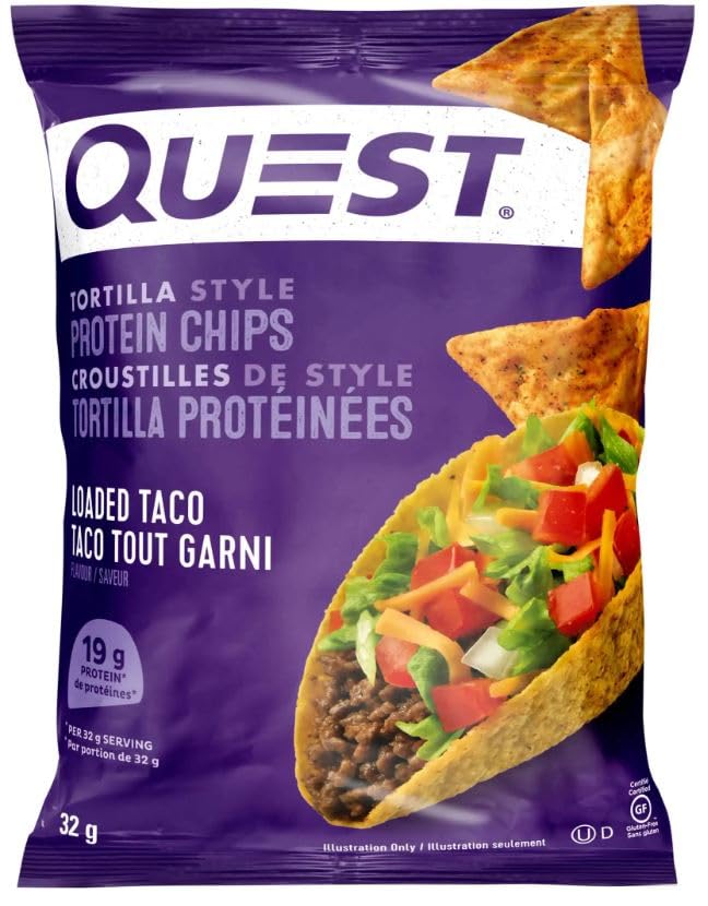 Quest Tortilla Style Protein Chips Variety Pack, Loaded Taco and Nacho Cheese (14ct), 32g/1.1oz (Shipped from Canada)