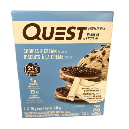 Quest Nutrition Cookies & Cream Protein Bar, 4 x 60g/2.1oz (Shipped from Canada)