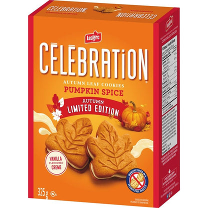 Leclerc Autumn Leaf Cookies Pumpkin Spice Vanilla Flavoured Creme, 325g/11.4oz (Shipped from Canada)