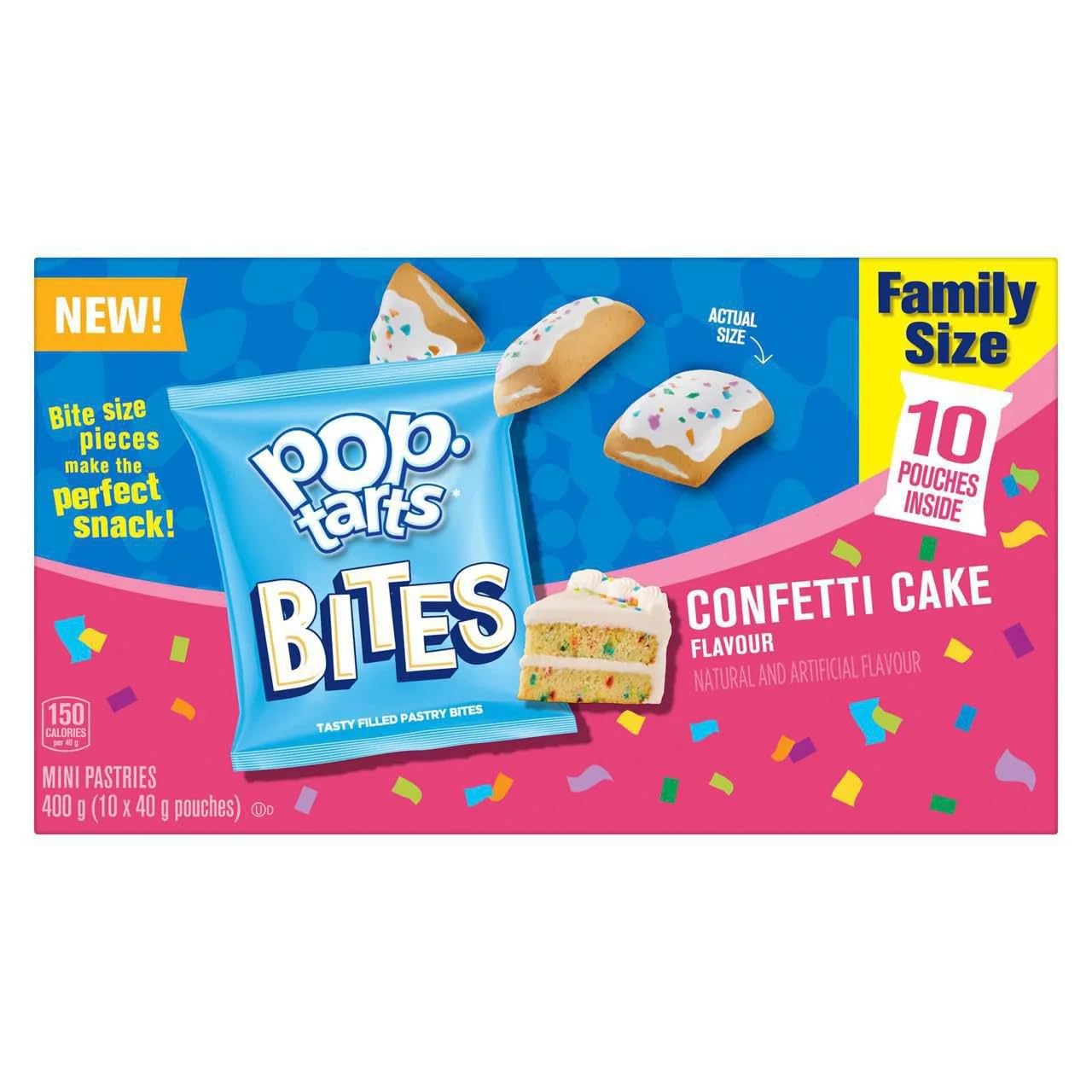 Kellogg's Pop-Tarts Bites Mini Pastries Confetti Cake Flavour Family Size, 10 Pouches, 400g/14.1oz (Pack of 2) Shipped from Canada