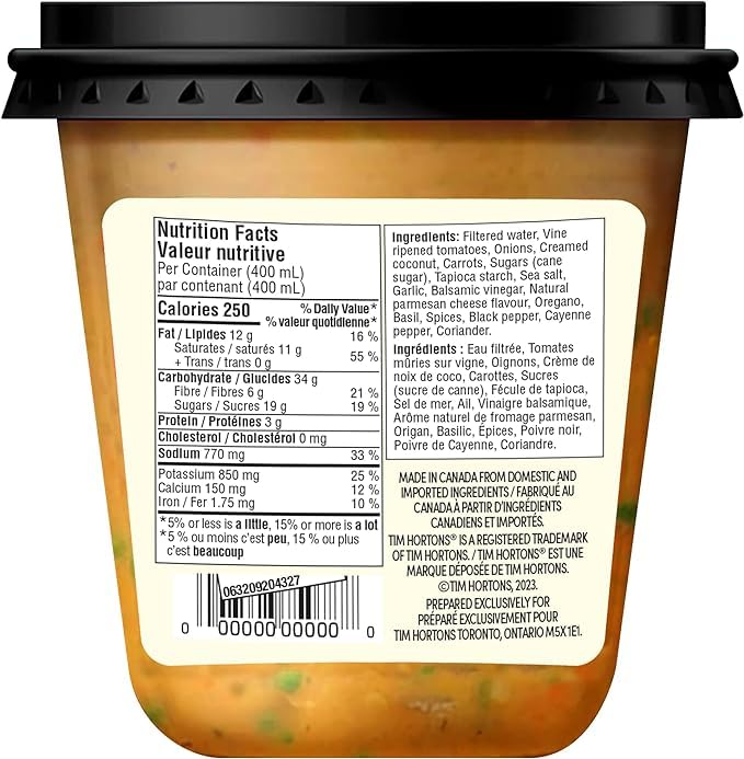 Tim Hortons Tomato and Herb Bisque Soup Nutrition Facts