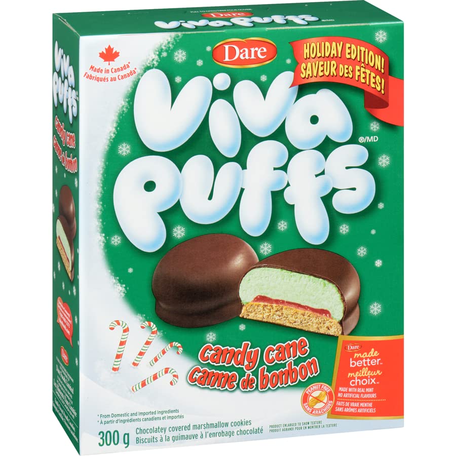 Dare Viva Puffs Candy Cane Flavor Cookies Limited Edition 300g/10.5oz (Shipped from Canada)