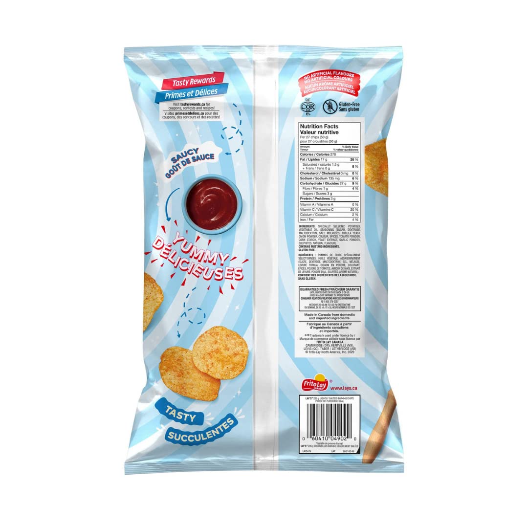 Lays Lightly Salted Barbecue Potato Chips Family Bag back cover