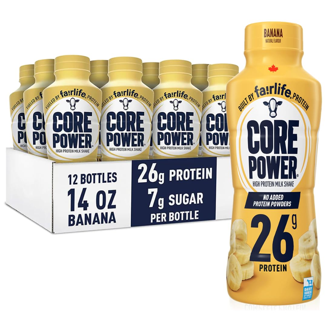 Fairlife Core Power 26g Protein Milk Shakes, Banana, Made with Canadian Milk (12 Bottle Case) Shipped from Canada