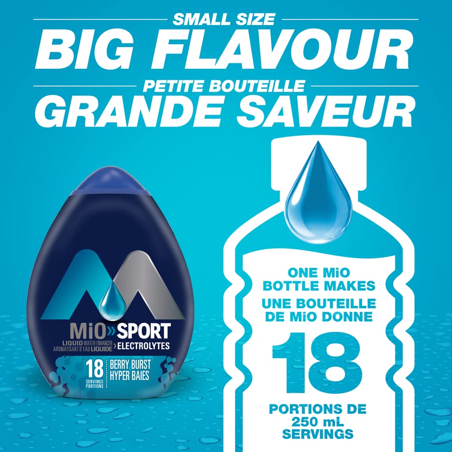 MiO Sport Berry Burst Electrolyte Liquid Water Enhancer, 48mL/1.6 fl. oz. (Shipped from Canada)