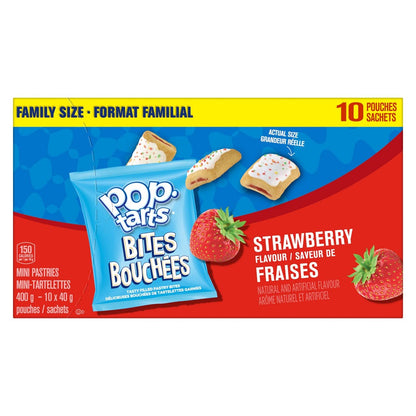 Kellogg's Pop-Tarts Bites Mini Pastries Strawberry Flavour Family Size, 10 Pouches, 400g/14.1oz (Shipped from Canada)