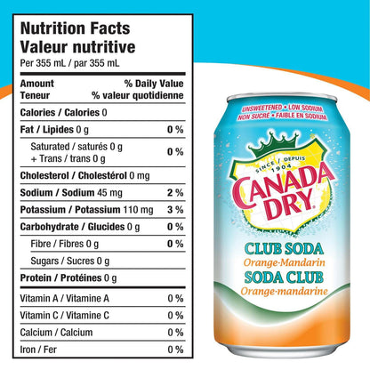 Canada Dry Orange Mandarin Club Soda Cans 355ml/12oz (Shipped from Canada)