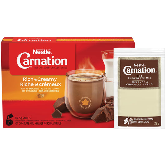 Nestle Carnation Hot Chocolate Rich and Creamy 10 x 25 g sachets, 250g (8.83oz), Product of Canada