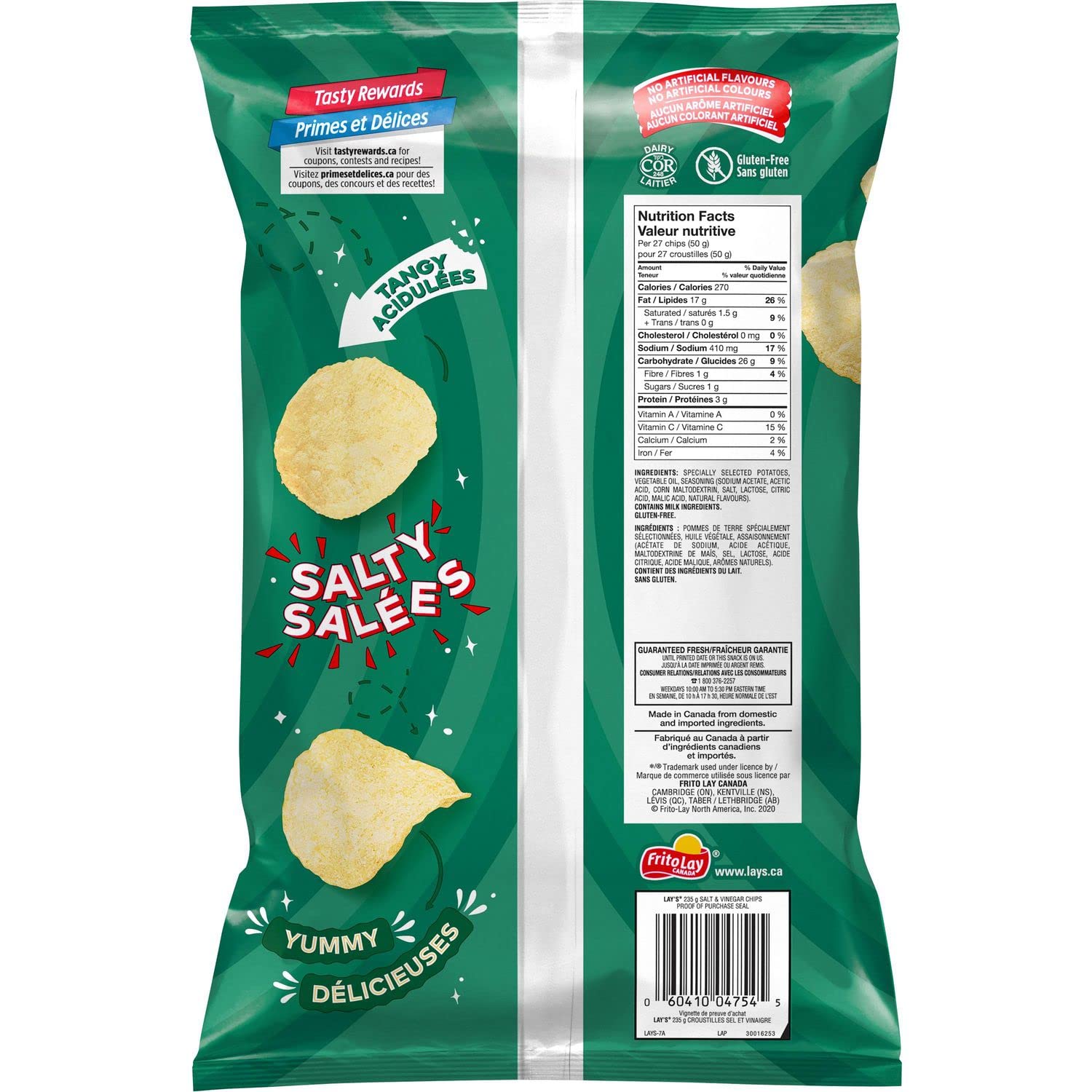 Lays Salt & Vinegar Potato Chips Family Bag back cover