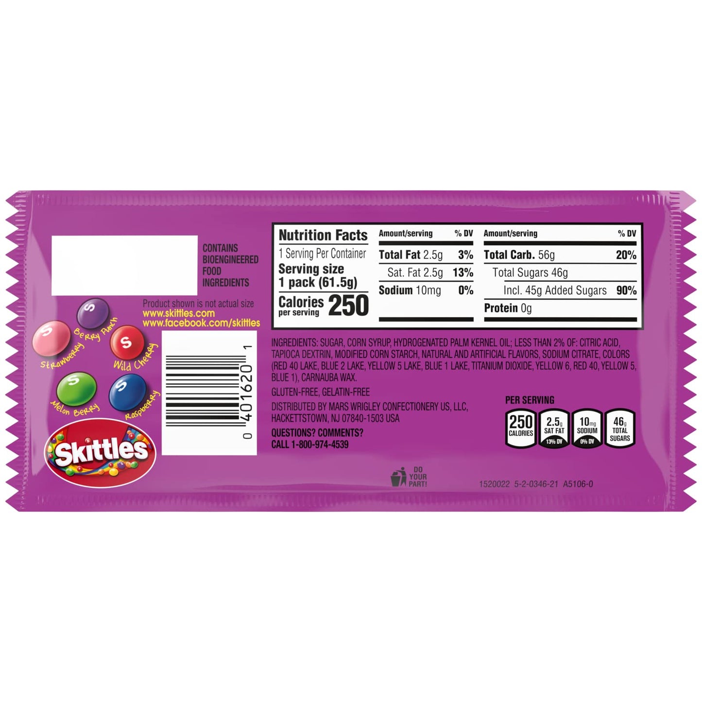 Skittles Berry Gummy Candy 61g/2.2oz (Shipped from Canada)