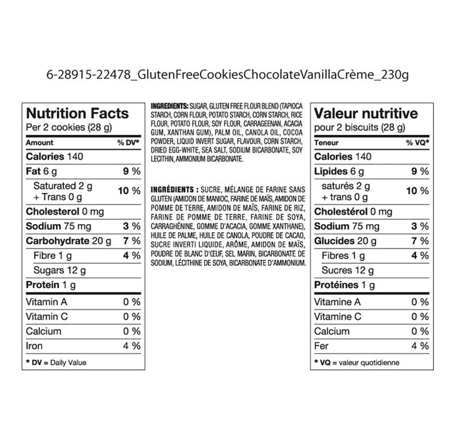 Great Value Gluten Free Chocolate Vanilla Creme Cookies Nutrition Facts