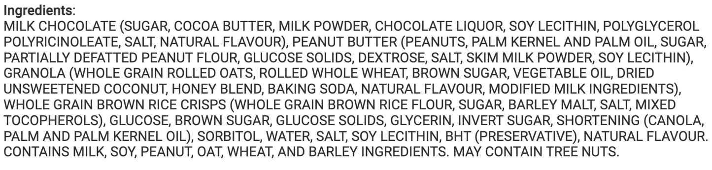 Quaker Dipps Peanut Butter Granola Bars  Ingredients