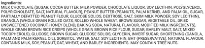 Quaker Dipps Peanut Butter Granola Bars  Ingredients