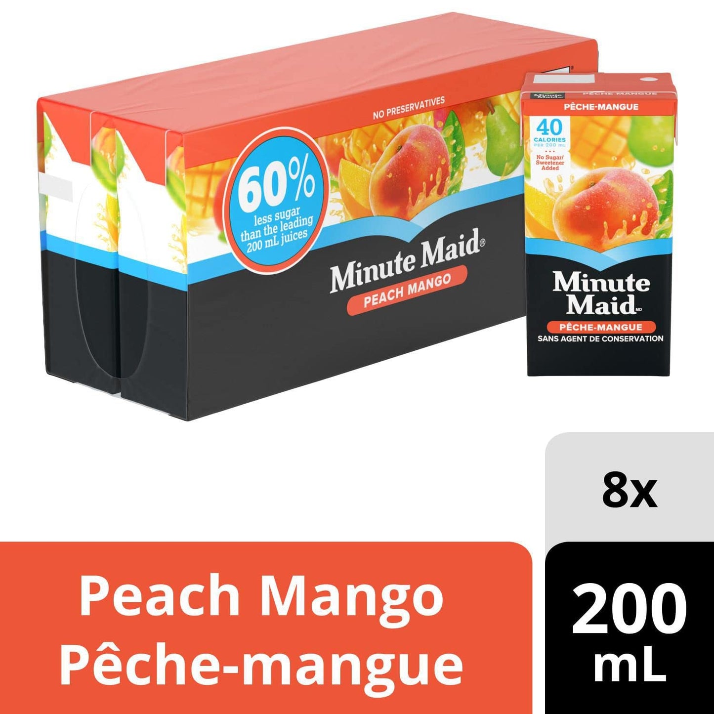 Minute Maid Peach Mango No Added Sugar Juice Boxes 200ml/6.7fl.oz (Shipped from Canada)