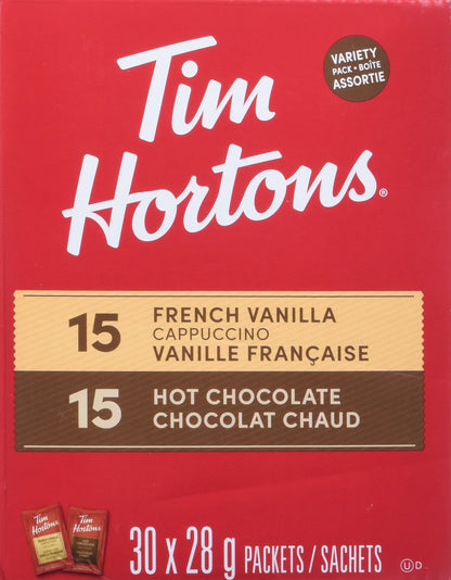 Tim Hortons Hot Chocolate Assorted Variety, French Vanilla & Cappuccino 30x28g (Shipped from Canada)