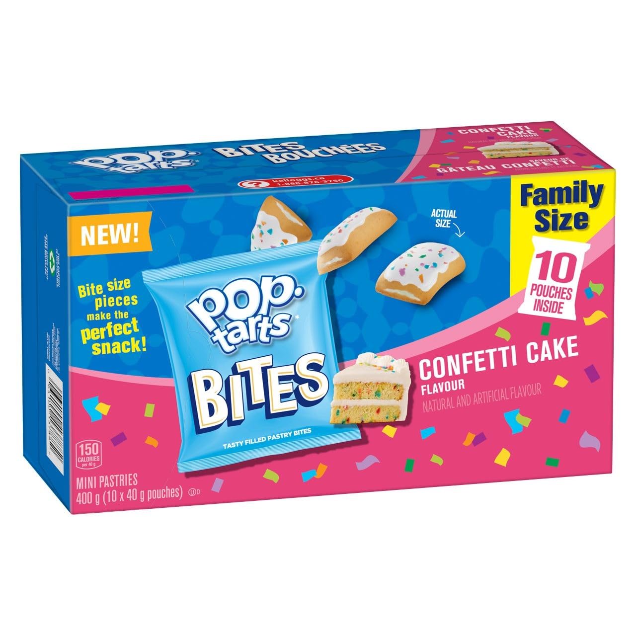 Kellogg's Pop-Tarts Bites Mini Pastries Confetti Cake Flavour Family Size, 10 Pouches, 400g/14.1oz (Pack of 2) Shipped from Canada