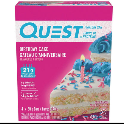 Quest Birthday Cake Protein Bars, 4 x 60g/8.4oz Shipped from Canada