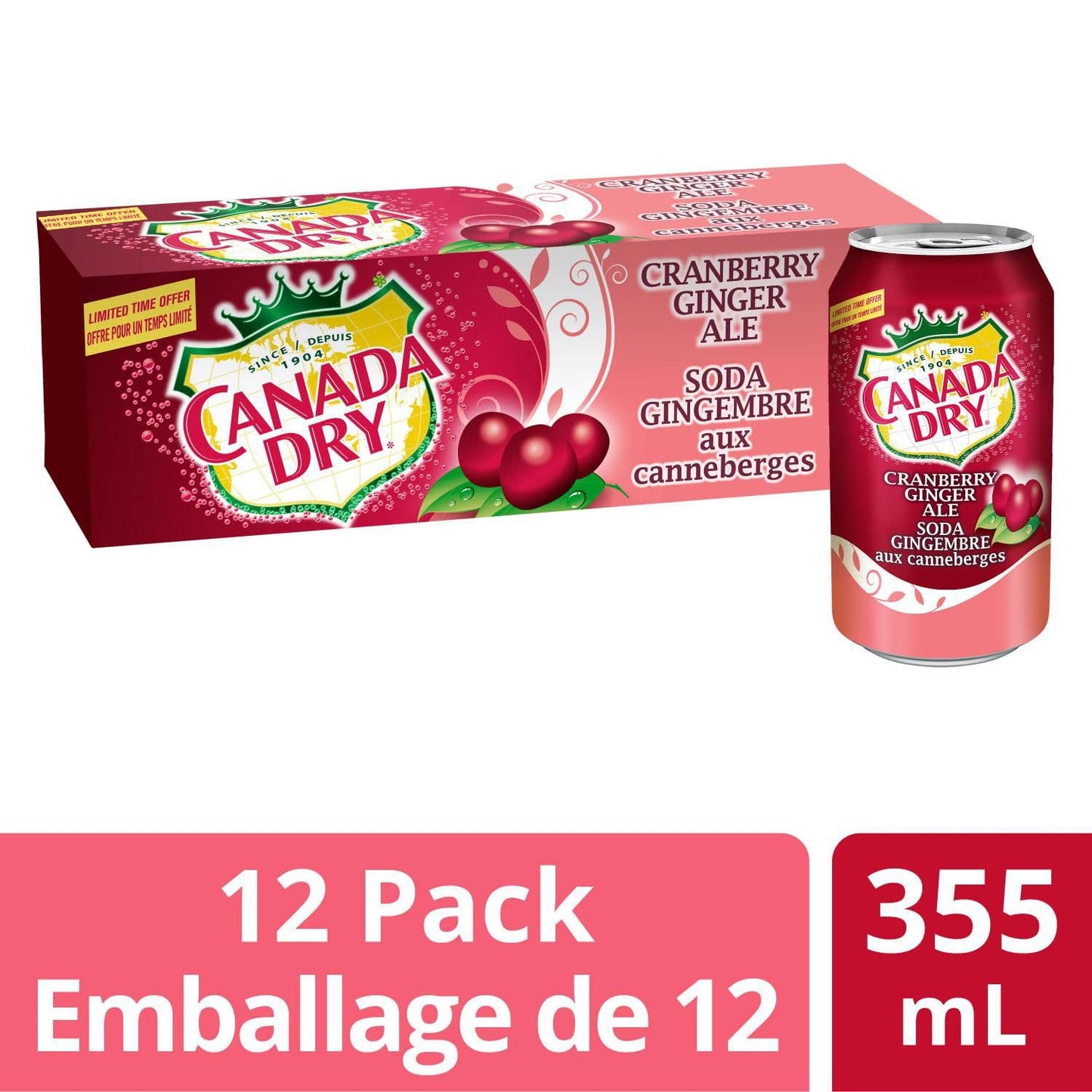 Canada Dry Cranberry Ginger Ale Cans 355ml/12.00oz (Shipped from Canada)