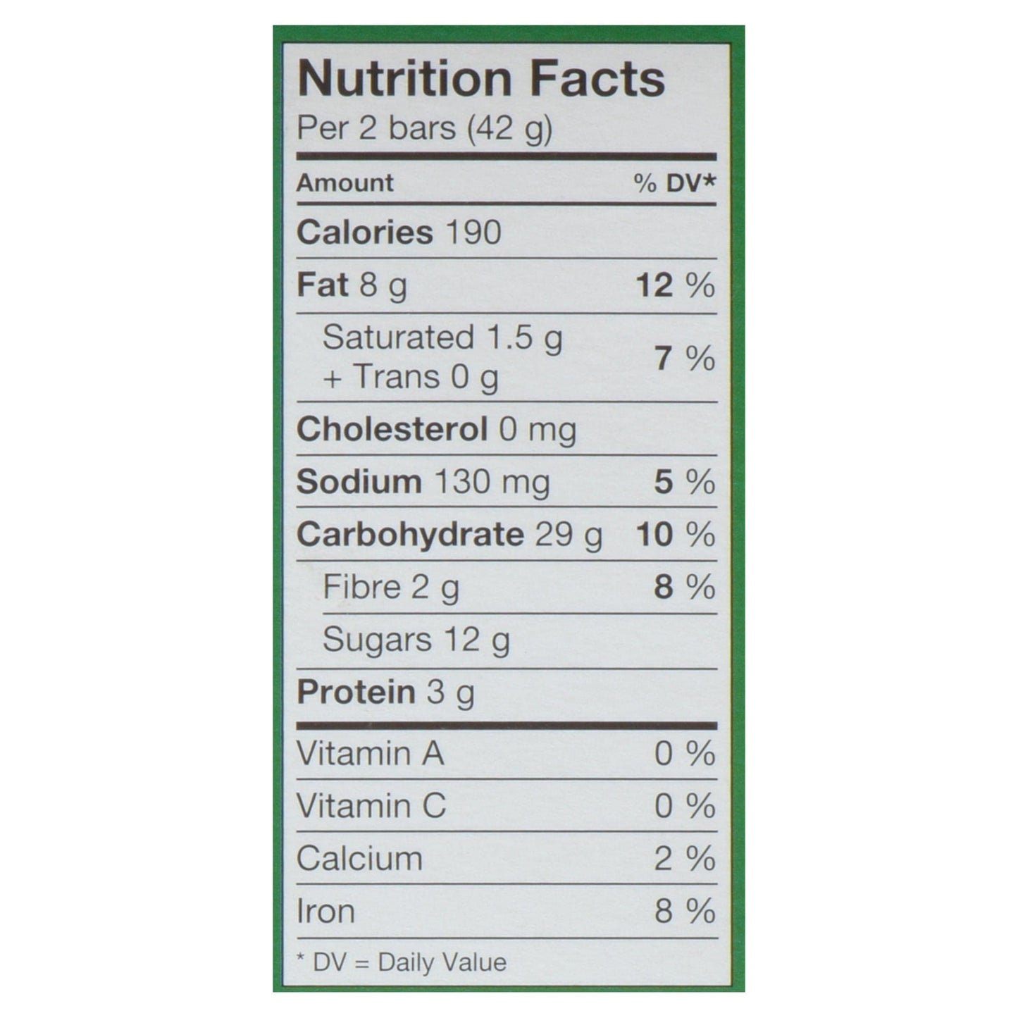 Nature Valley Crunchy Oats Dark Chocolate Bars Nutrition Facts