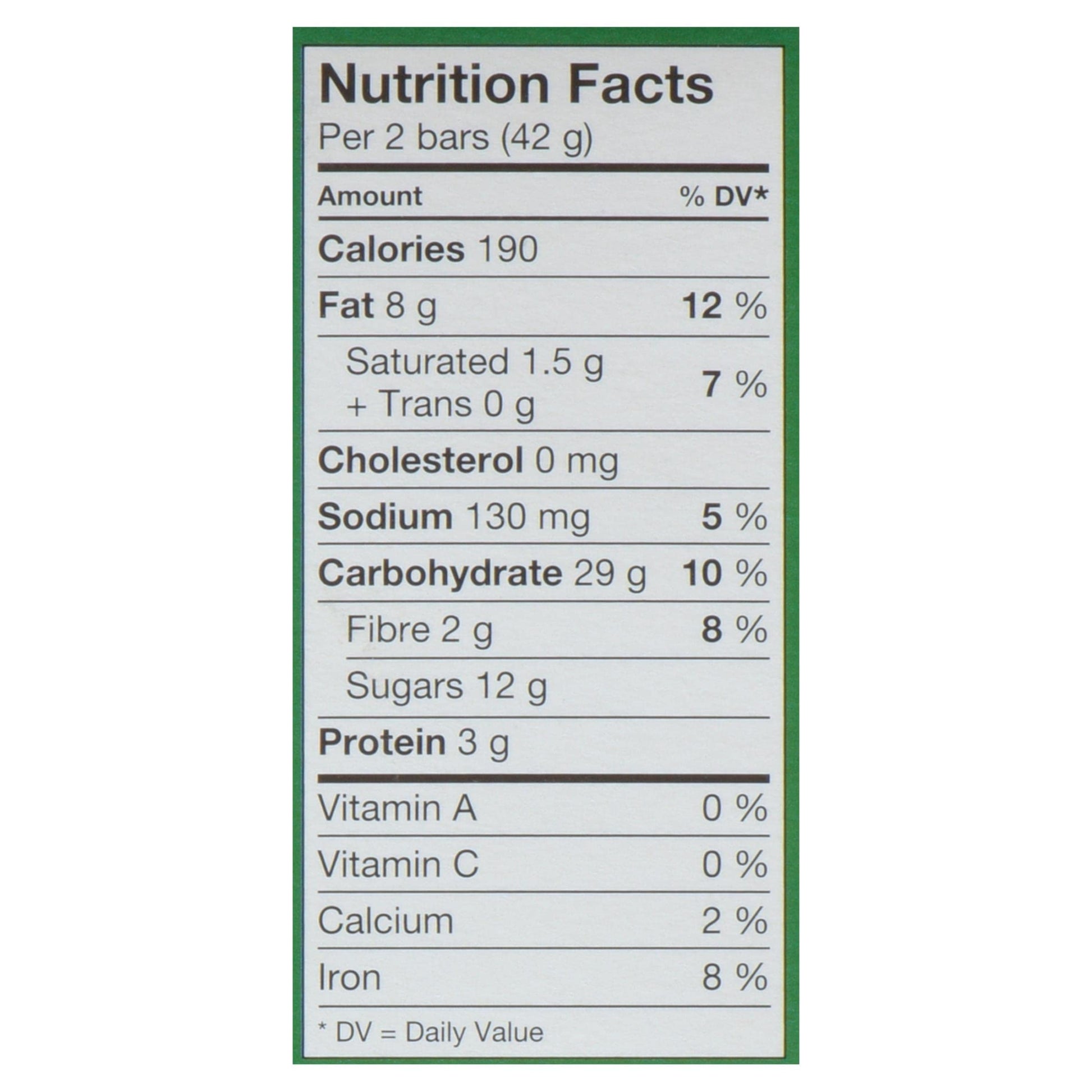 Nature Valley Crunchy Oats Dark Chocolate Bars Nutrition Facts