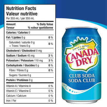 Canada Dry Club Soda Cans 355ml/12.00oz (Shipped from Canada)