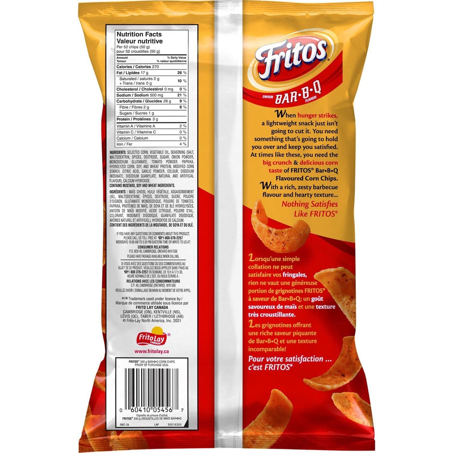 Fritos Bar-B-Q Flavored Corn Chips back cover