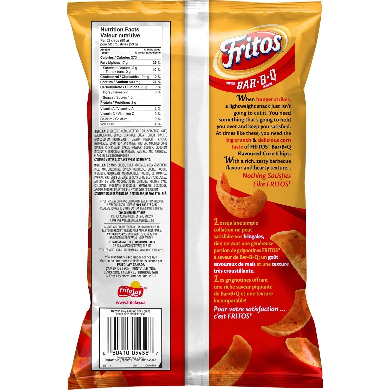 Fritos Bar-B-Q Flavored Corn Chips back cover