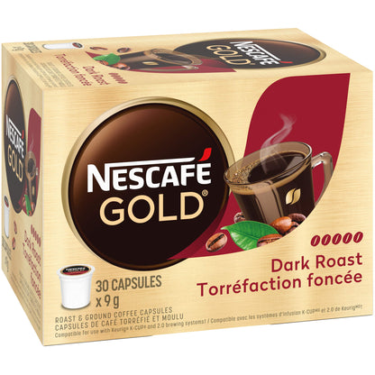 NESCAFE Gold Dark Roast Capsules K-Cup Compatible Pods 30 Count x 9g/0.31oz (Shipped from Canada)